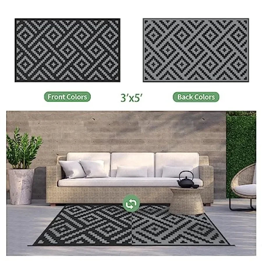 Outdoor Rugs Waterproof, Reversible Mats, Outdoor Area Rug, Plastic Outside Carpet, Eeometric Rv Mat for Patio Camping Rv Picni