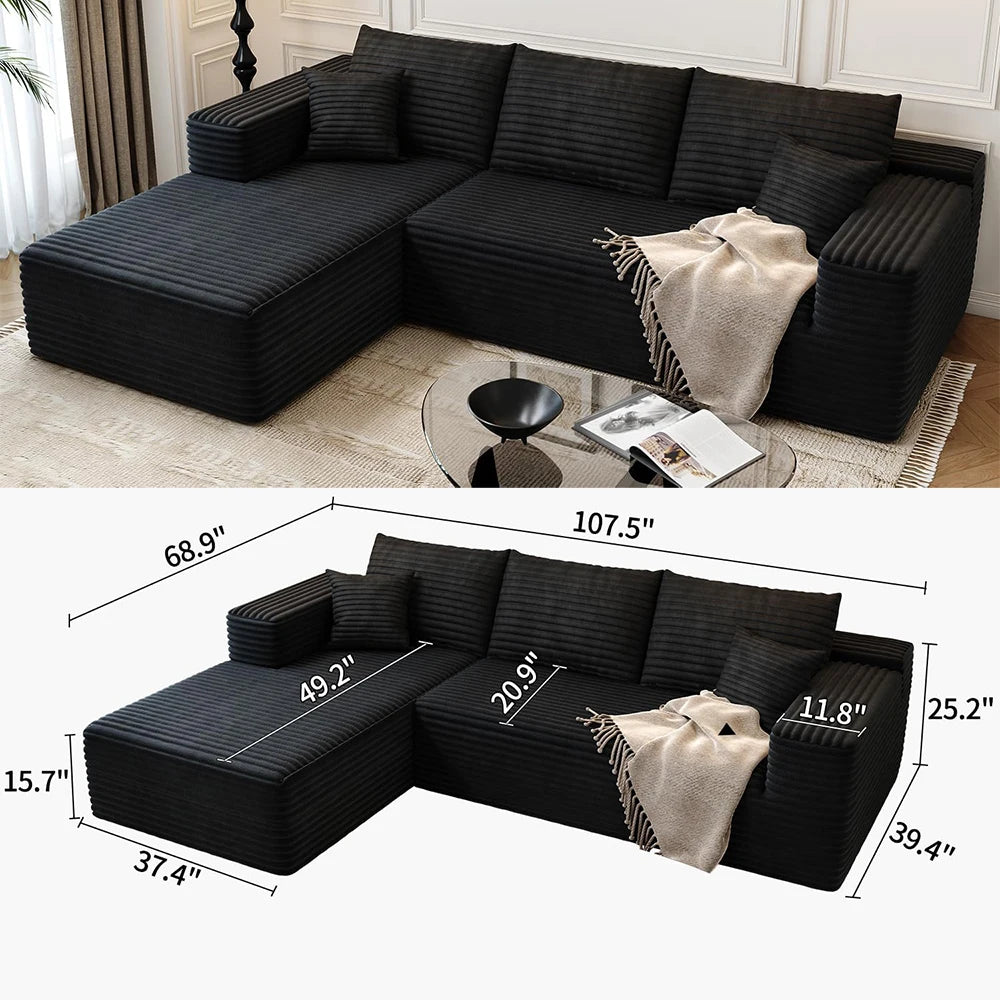 YQXH CN Cloud-Style Sectional Sofa With Corduroy Cover