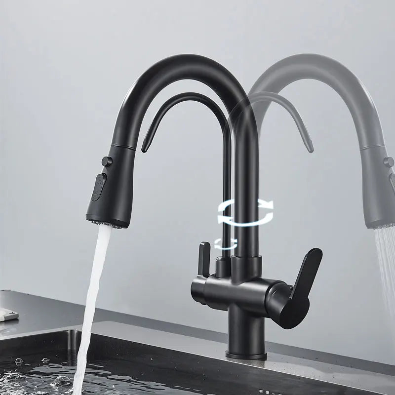 Fmhjfisd Pure Water Kitchen Faucet Pull Out Dual Handle Hot Cold Deck Mounted