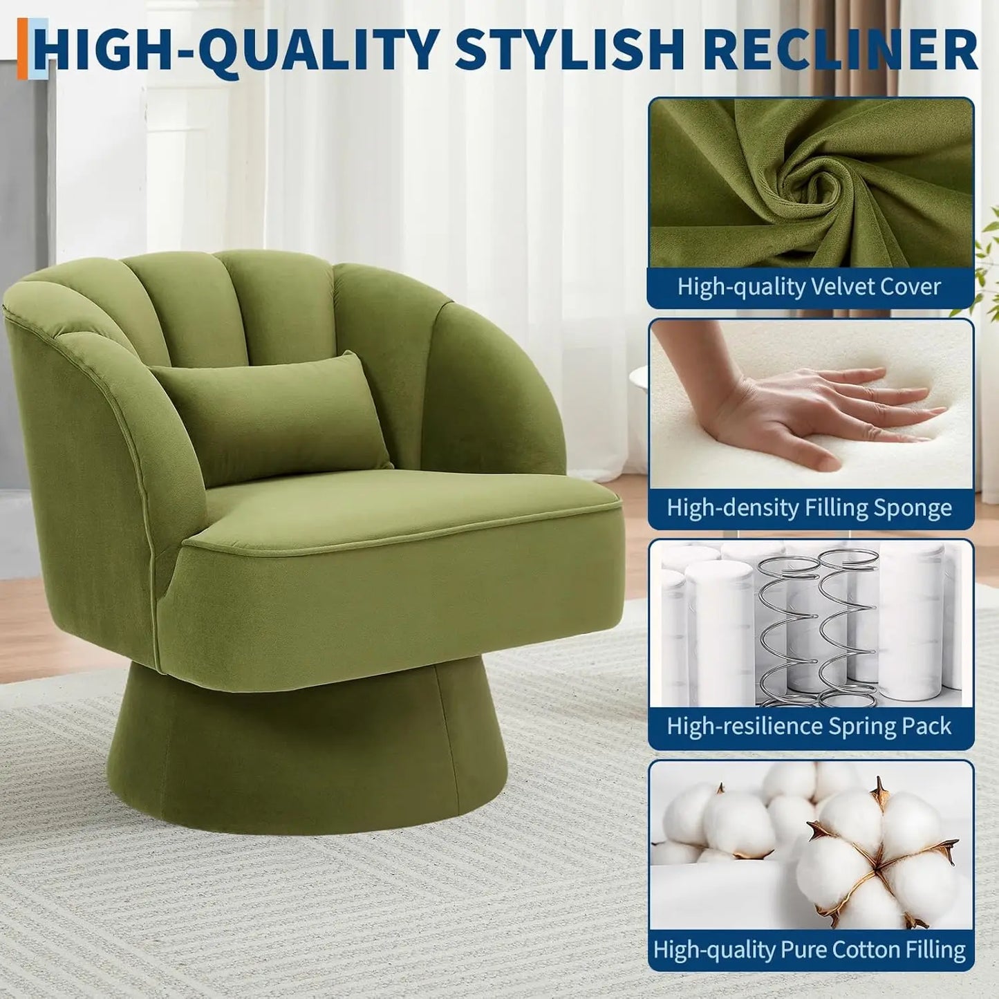 HiMISS Ultra Plush Swivel Accent Chair Barrel Lounge Velvet