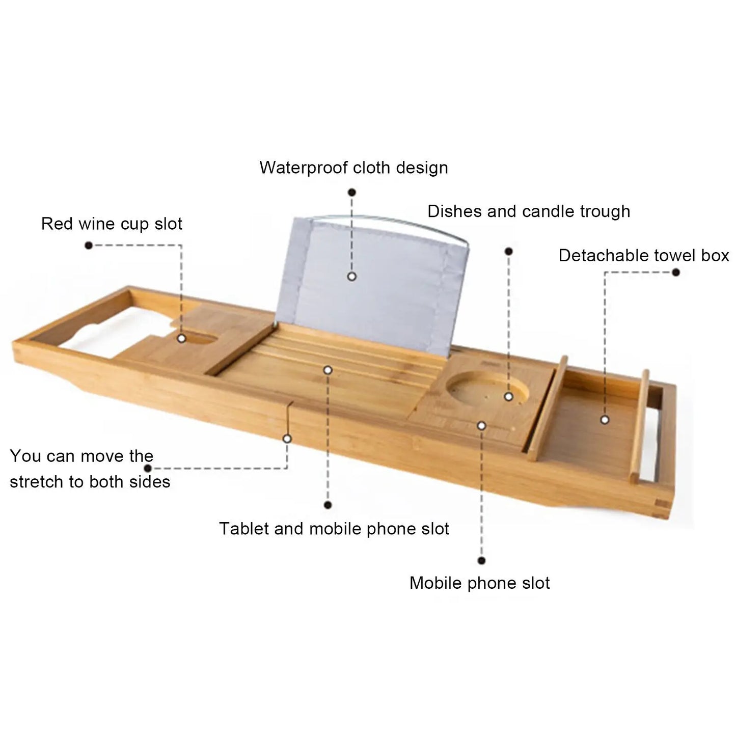 Bamboo Bath Tray Caddy For Tub Over Tub Shelf Holder