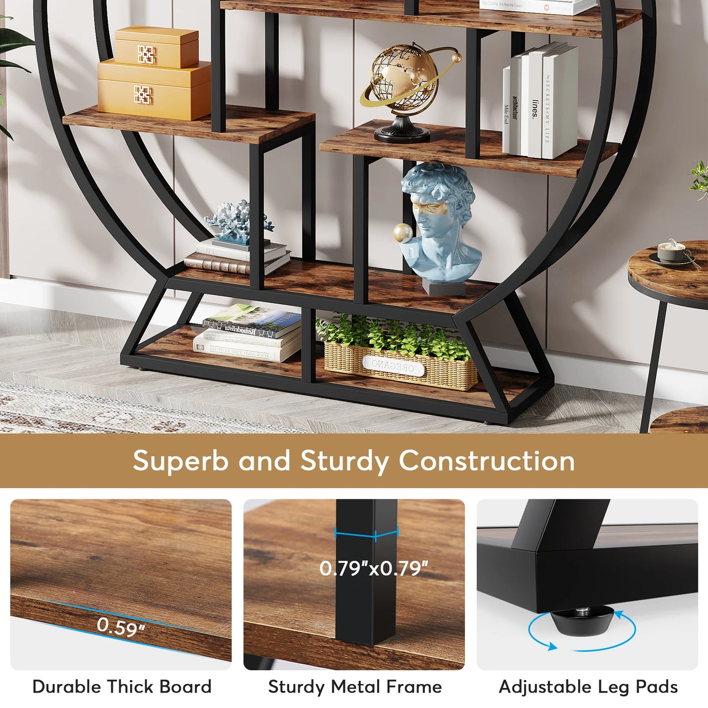 Tribesigns Round Etagere Bookshelf With Staggered Five Tier Shelves