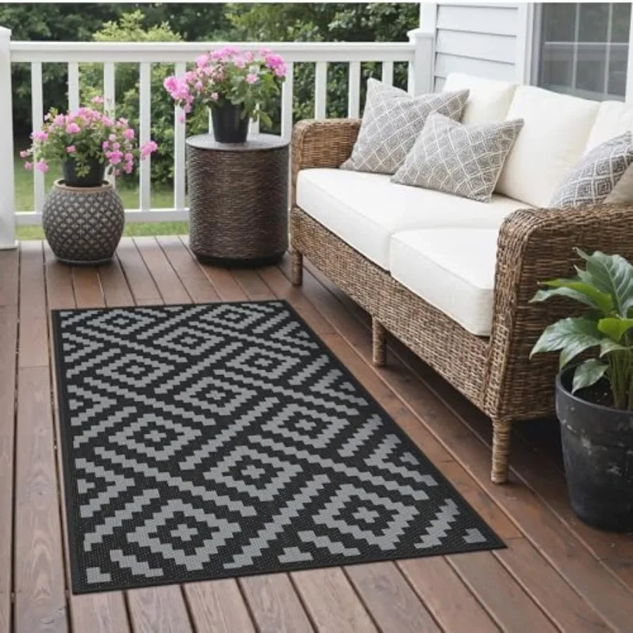 Outdoor Rugs Waterproof, Reversible Mats, Outdoor Area Rug, Plastic Outside Carpet, Eeometric Rv Mat for Patio Camping Rv Picni