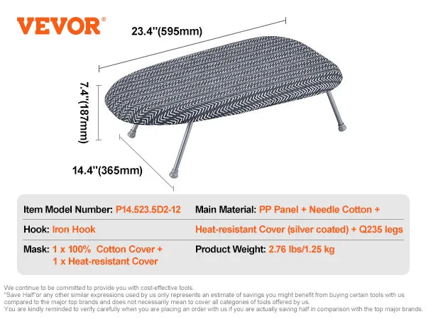 Full Size Ironing Board Height Adjustable Foldable Legs Removable Cover