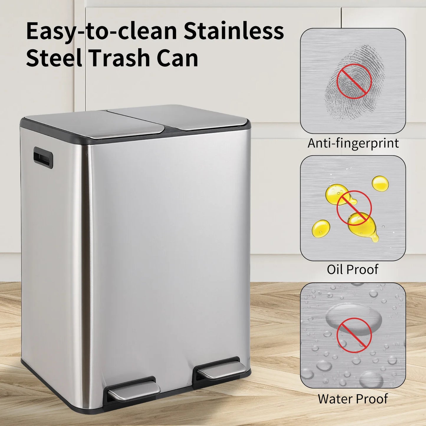 Stainless Steel Dual Trash Can With Built In Filter Box