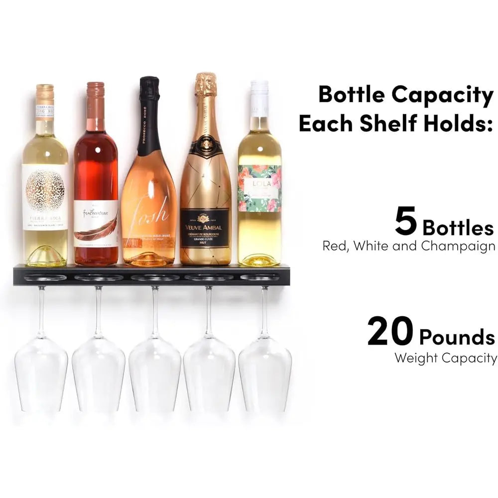 Wall Mounted Metal Wine Rack With Bottle And Glass Holder