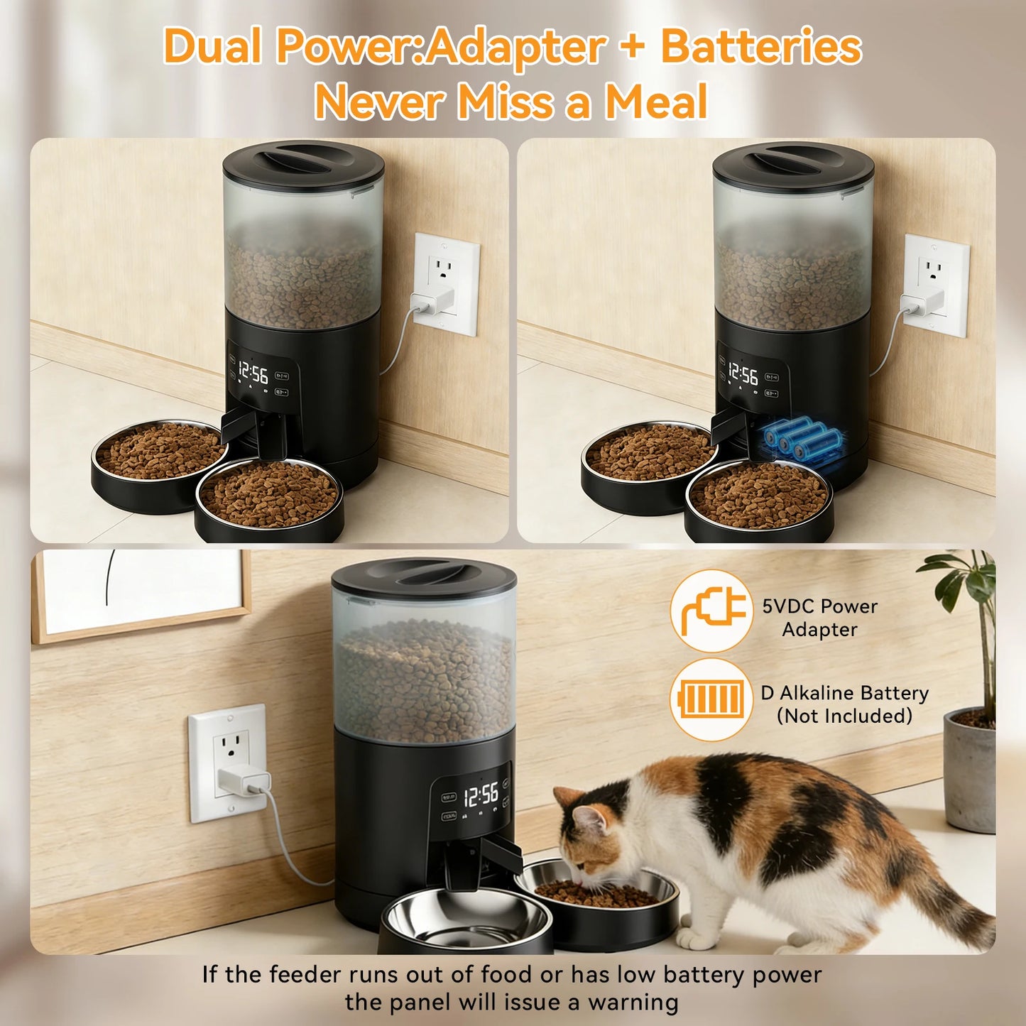 JHK Automatic Cat Feeder With Stainless Bowls Timed Dispenser