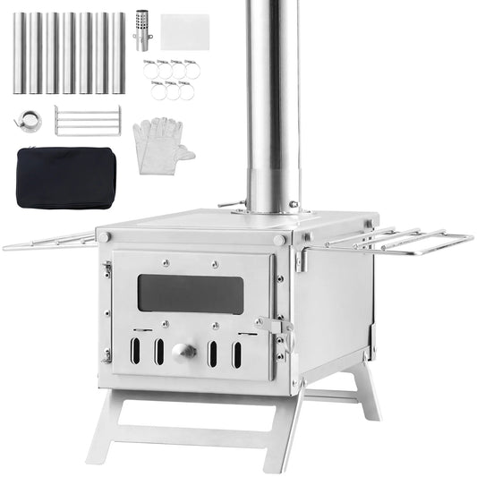 SucceBuy Stainless Steel Portable Wood Stove With Chimney