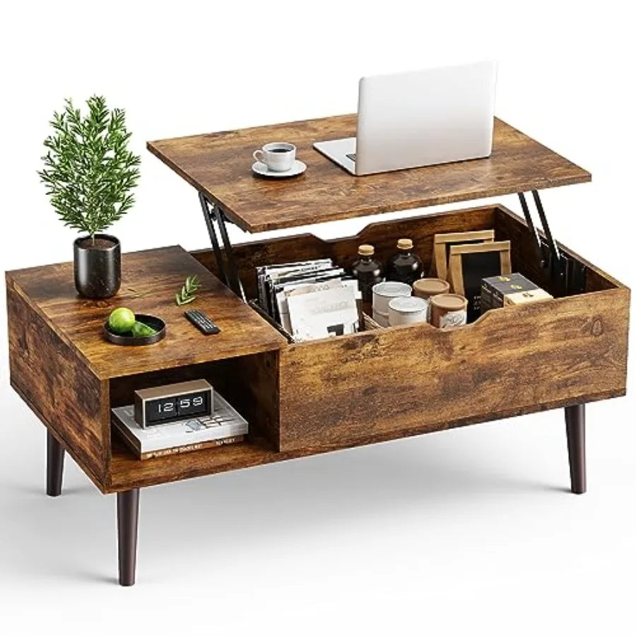 Lift Top Coffee Table With Hidden Compartment And Storage Shelf