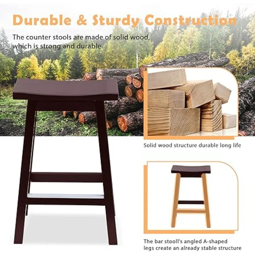 Solid Wood Counter Bar Stools Set Of 2 For Kitchen