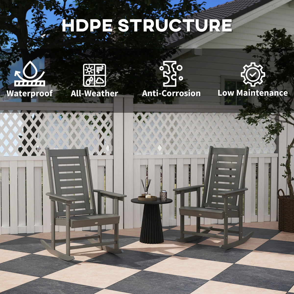 Outsunny Outdoor HDPE High Back Patio Rocking Chairs Set