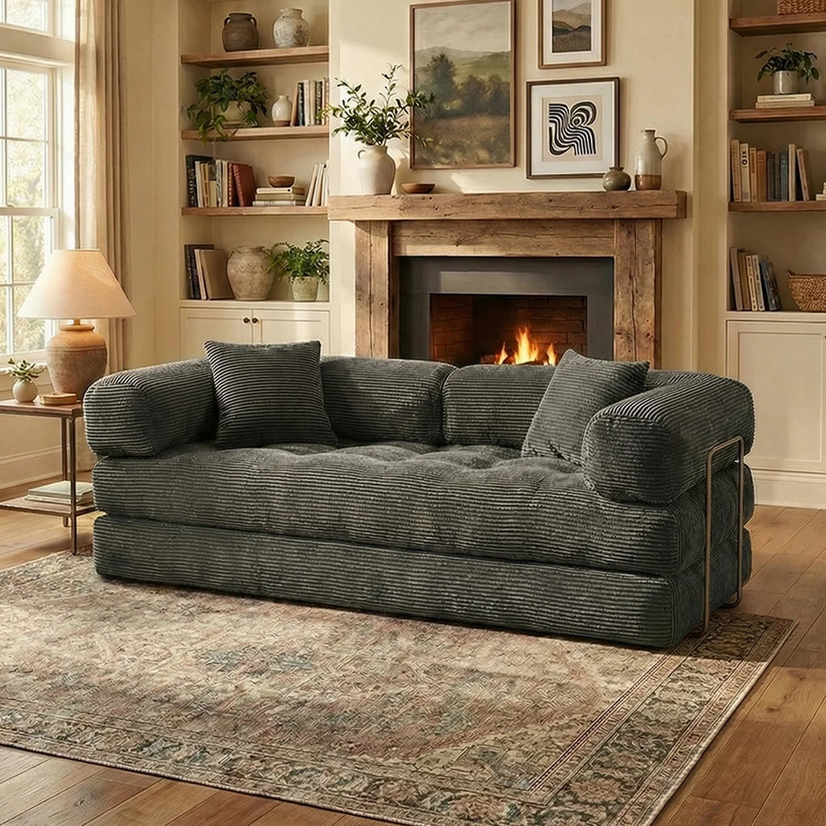YQzyphyna Futon Sofa Bed 4 In 1 Convertible Corduroy Loveseat