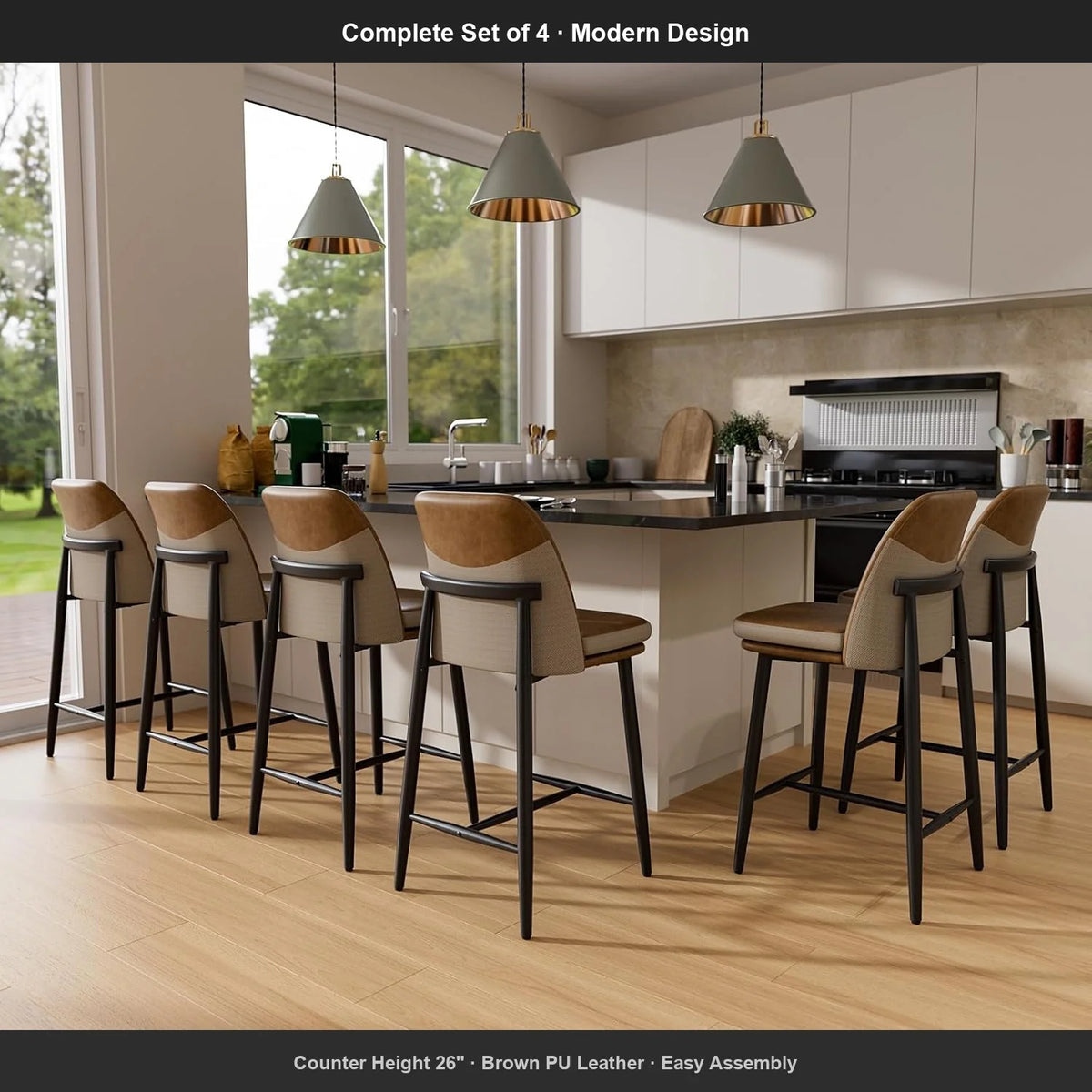 Bar Stools Set With Cushioned Backrests For Kitchen Island Dining