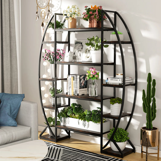 Half Moon Plant Stand Bookshelf Industrial Style Five Tier Rack