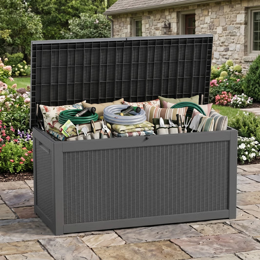 Weather Resistant Resin Outdoor Storage Chest With Lockable Lid