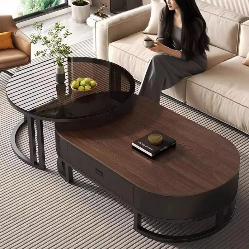 QWC Modern Nordic Wood Coffee Table With Built In Storage