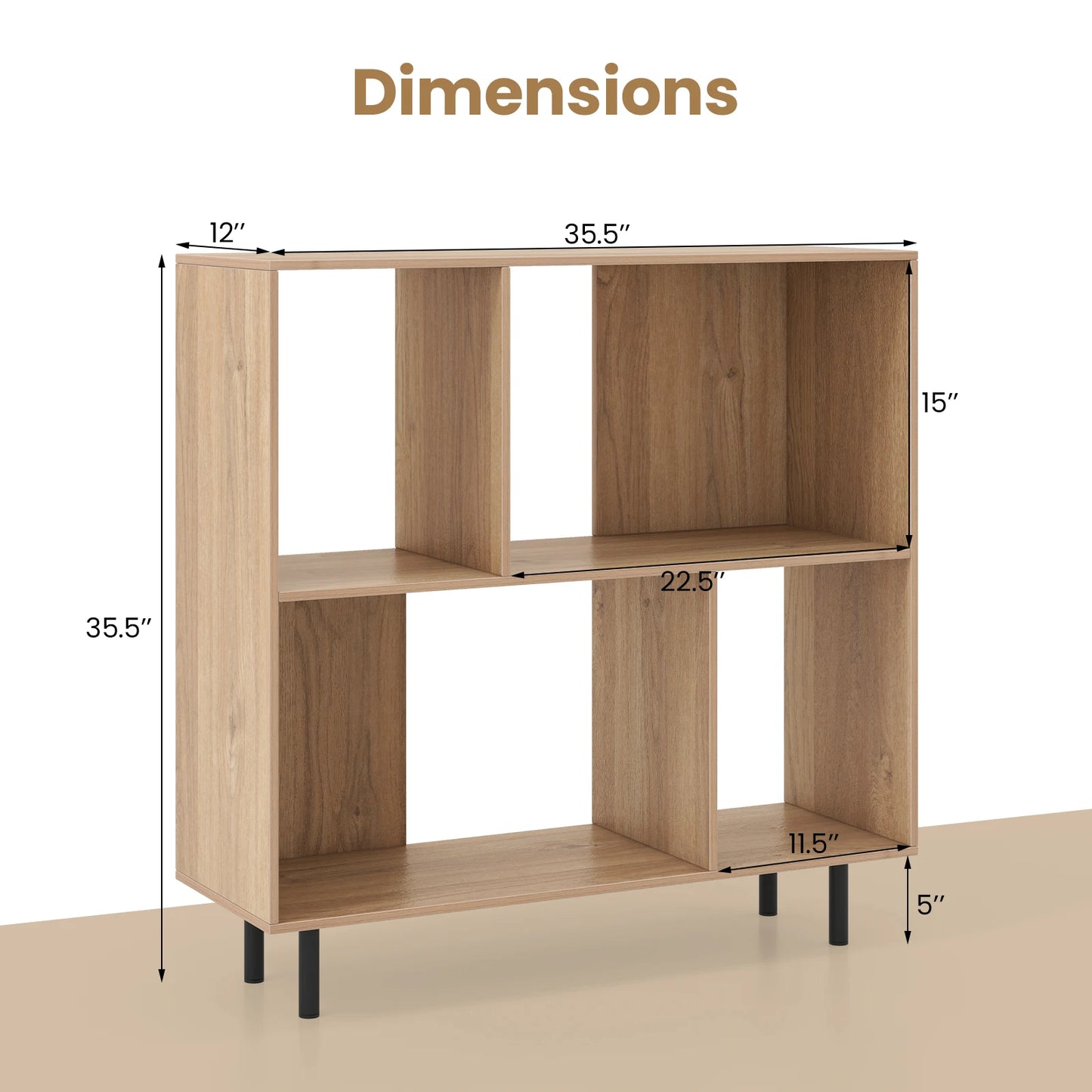 HOMASIS Open Shelf Bookcase Midcentury Modern Cube Storage Four Compartments