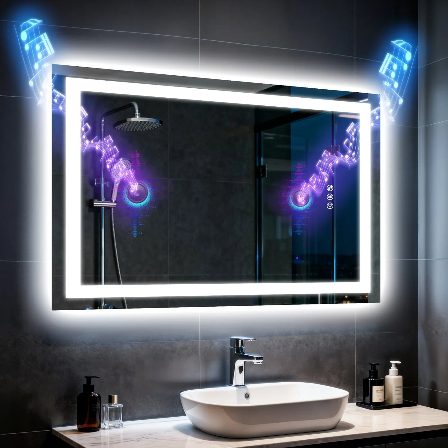 Bluetooth Bathroom Mirror With Anti Fog Dimmable Lighting And Speaker