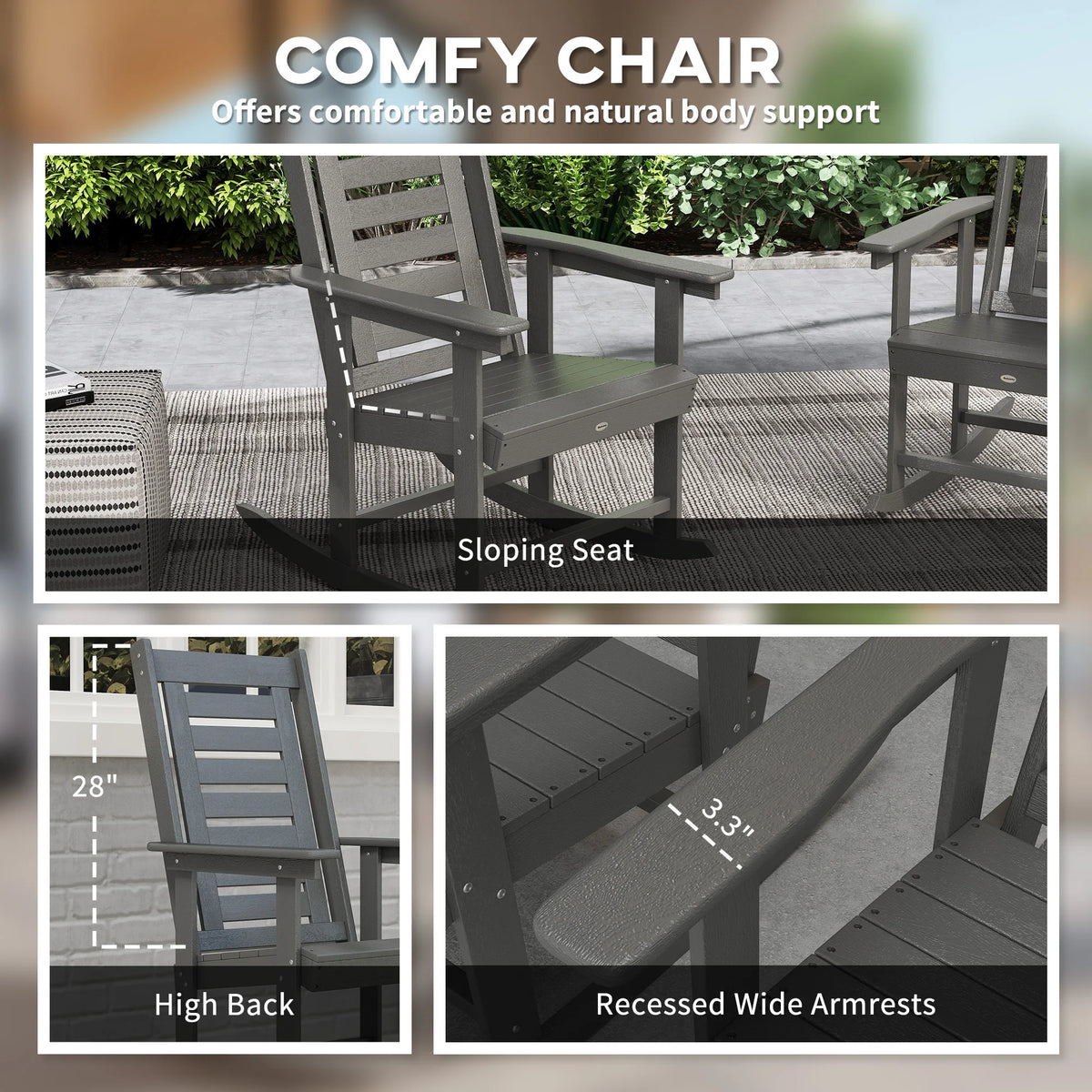 Outsunny Outdoor HDPE High Back Patio Rocking Chairs Set