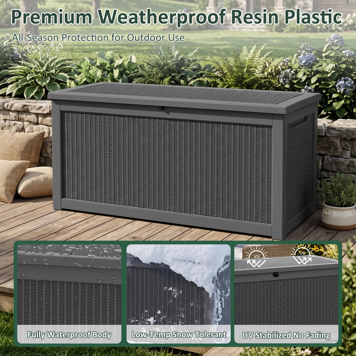 Weather Resistant Resin Outdoor Storage Chest With Lockable Lid