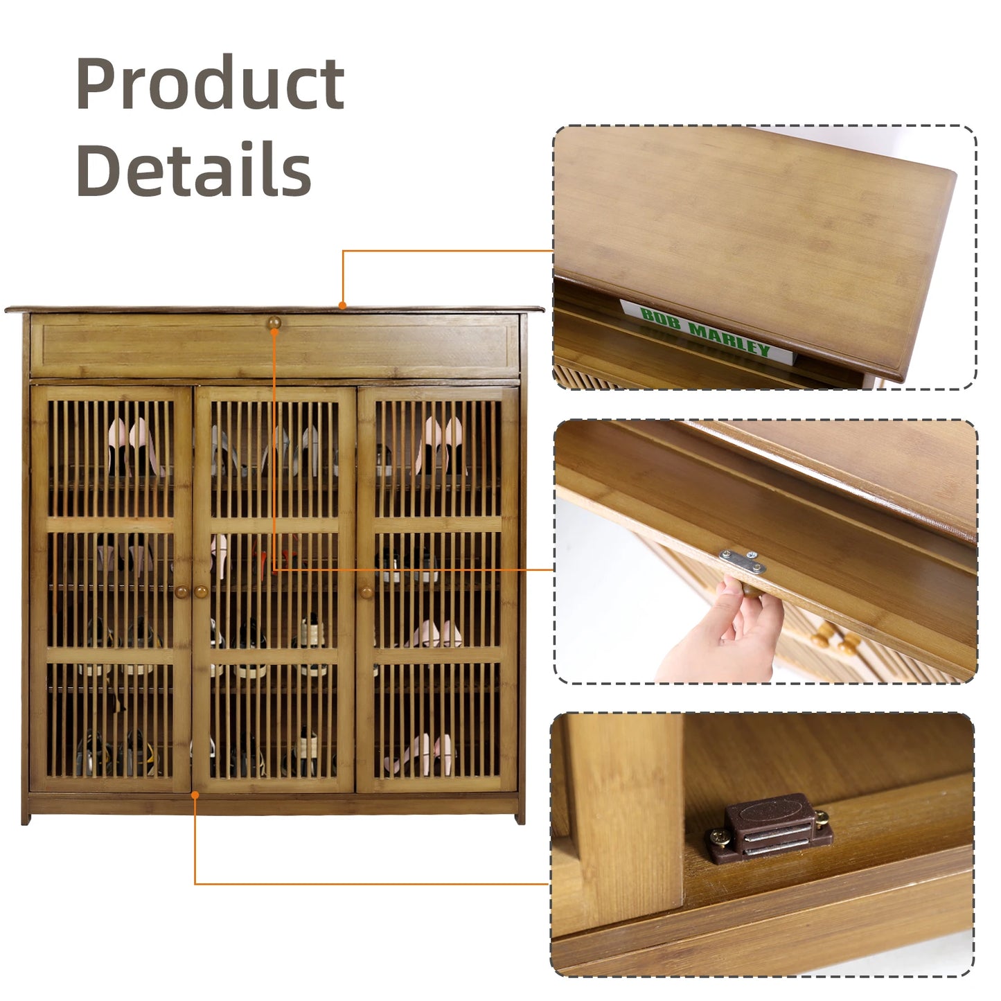 Bamboo Shoe Storage Cabinet With Hollow Doors For Entryway