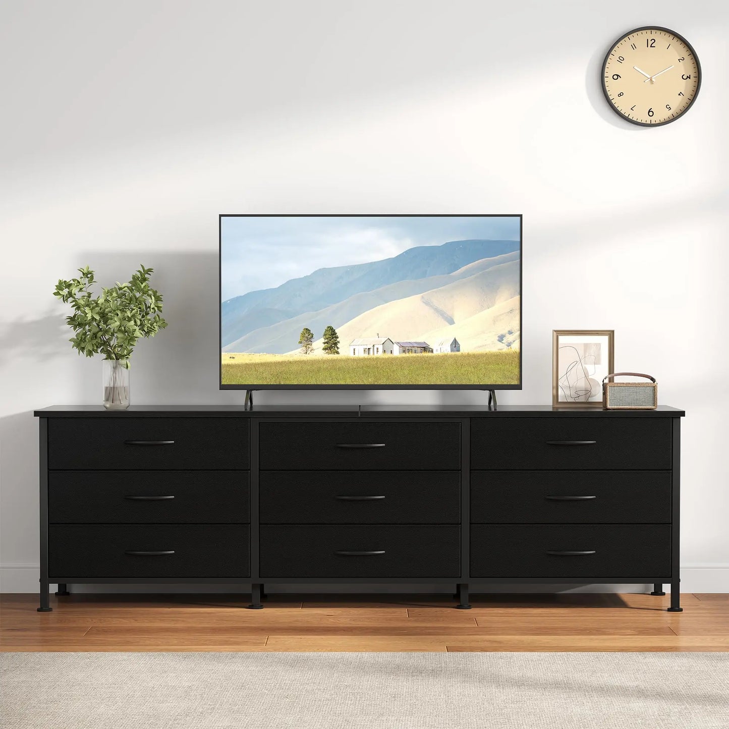 JHK Living Room Cabinet With 9 Fabric Drawers TV Console