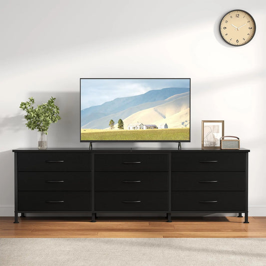 JHK Living Room Cabinet With 9 Fabric Drawers TV Console