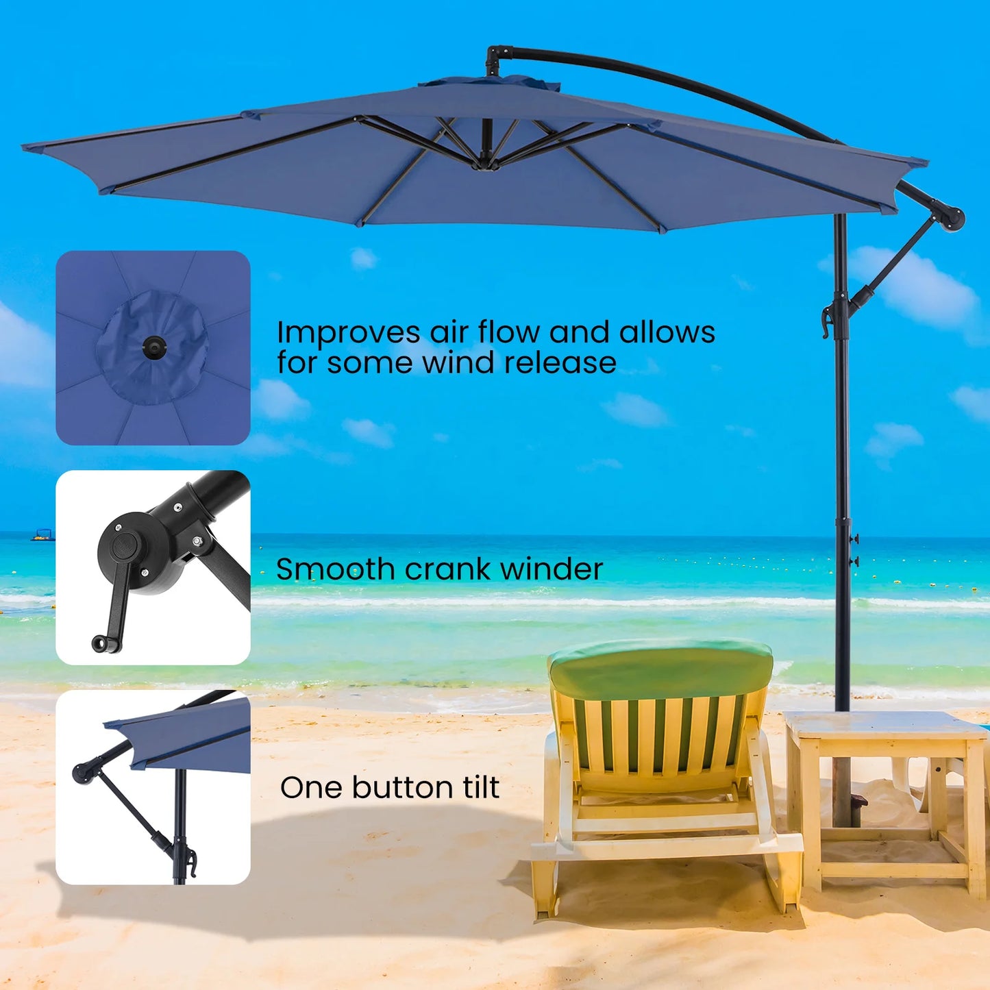 JHK Cantilever Umbrella With Easy Tilt UV Protection 8 Ribs