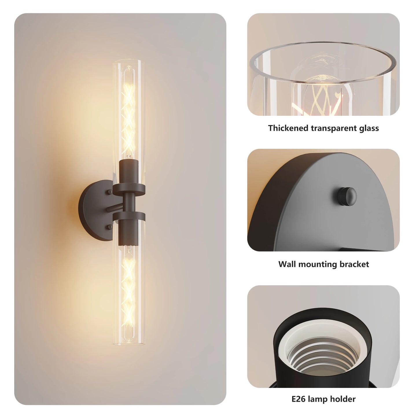 LONGREE Modern Hardwired Matte Black Gold Nickel Bathroom Sconces Set Of 2