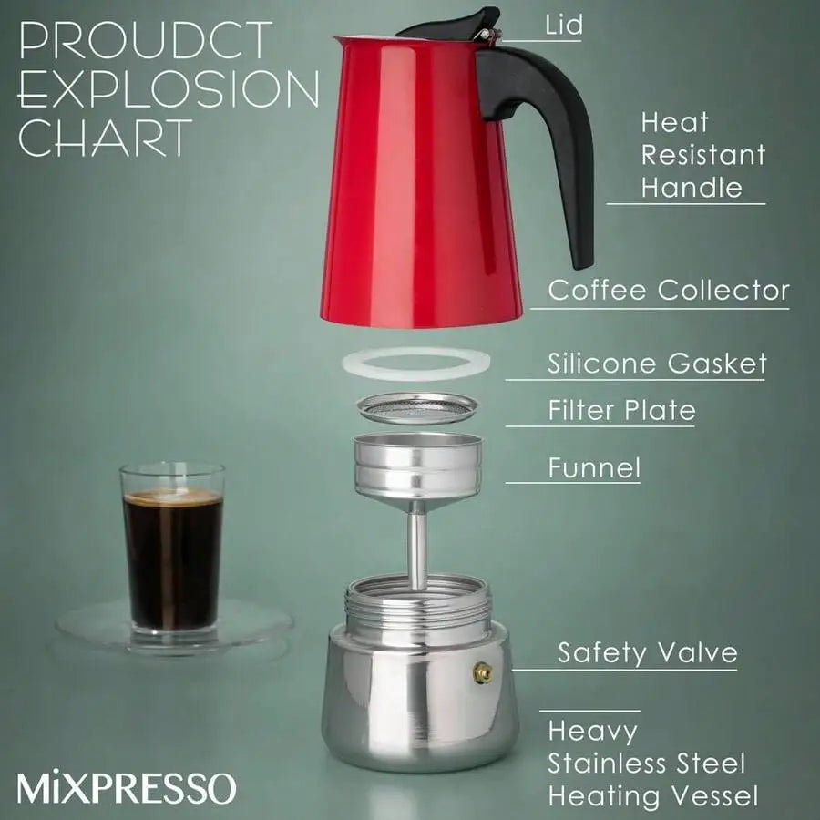 Xmsj Stainless Steel 6 Cup Moka Pot Stove Top Espresso Maker