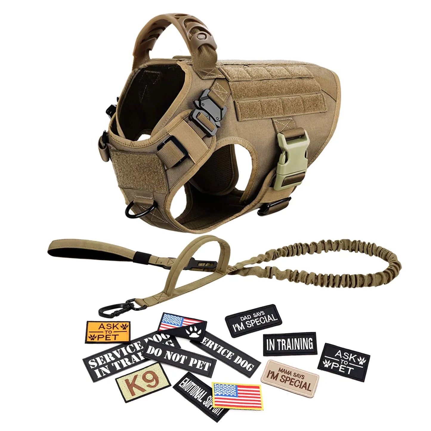 Military Style Dog Harness Vest Set With Leash And Patches For Malinois