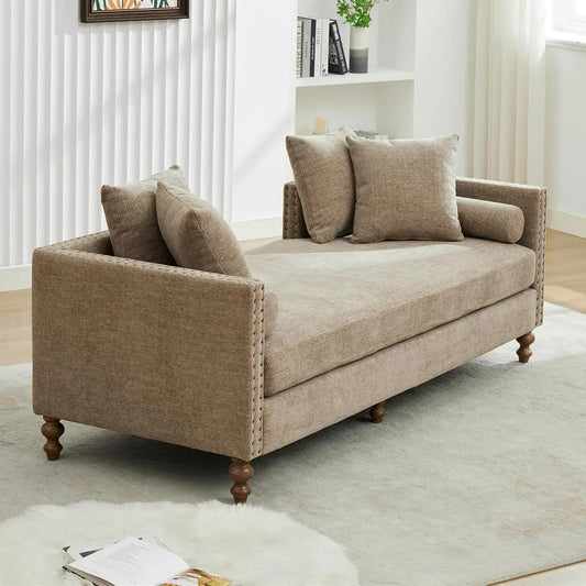 Indoor Chaise Lounge Sofa Chair Double Sided Chenille Ottoman Bench