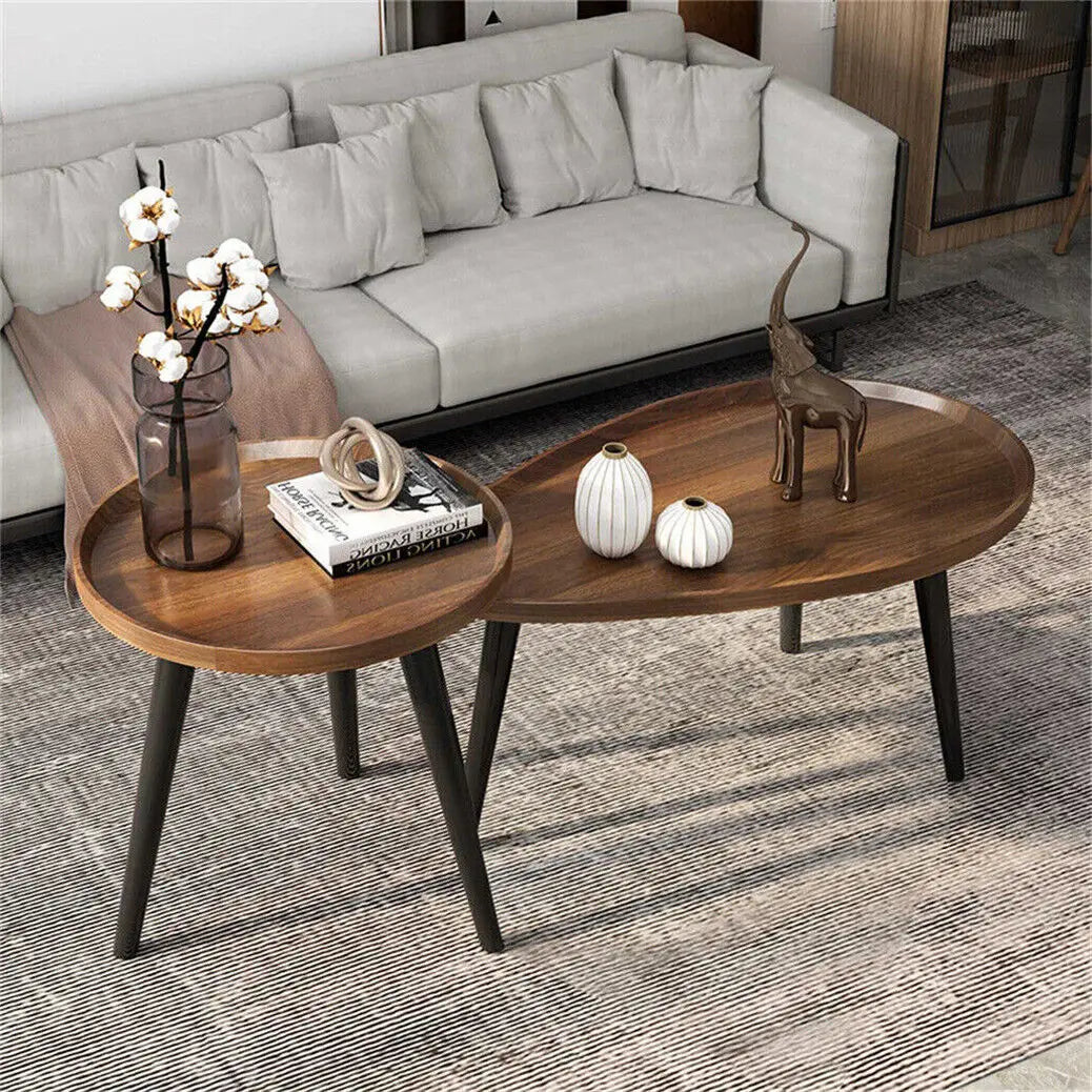 Round Coffee Table Set Of 2 Rustic Industrial Nesting Tables