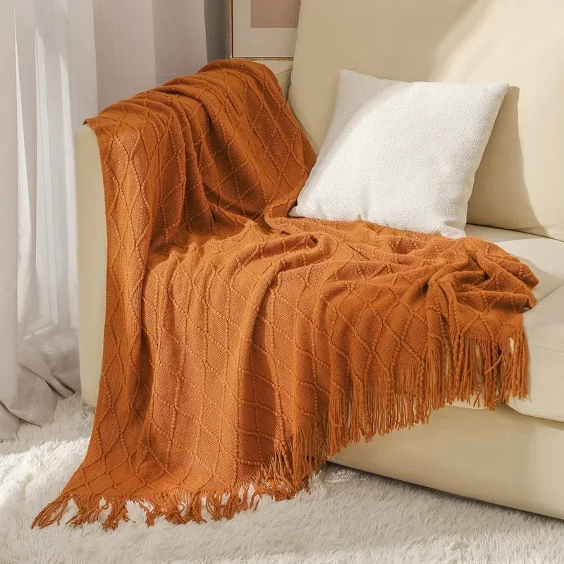 Nordic Solid Casual Knitted Throw Blanket For Sofa Bed Decor