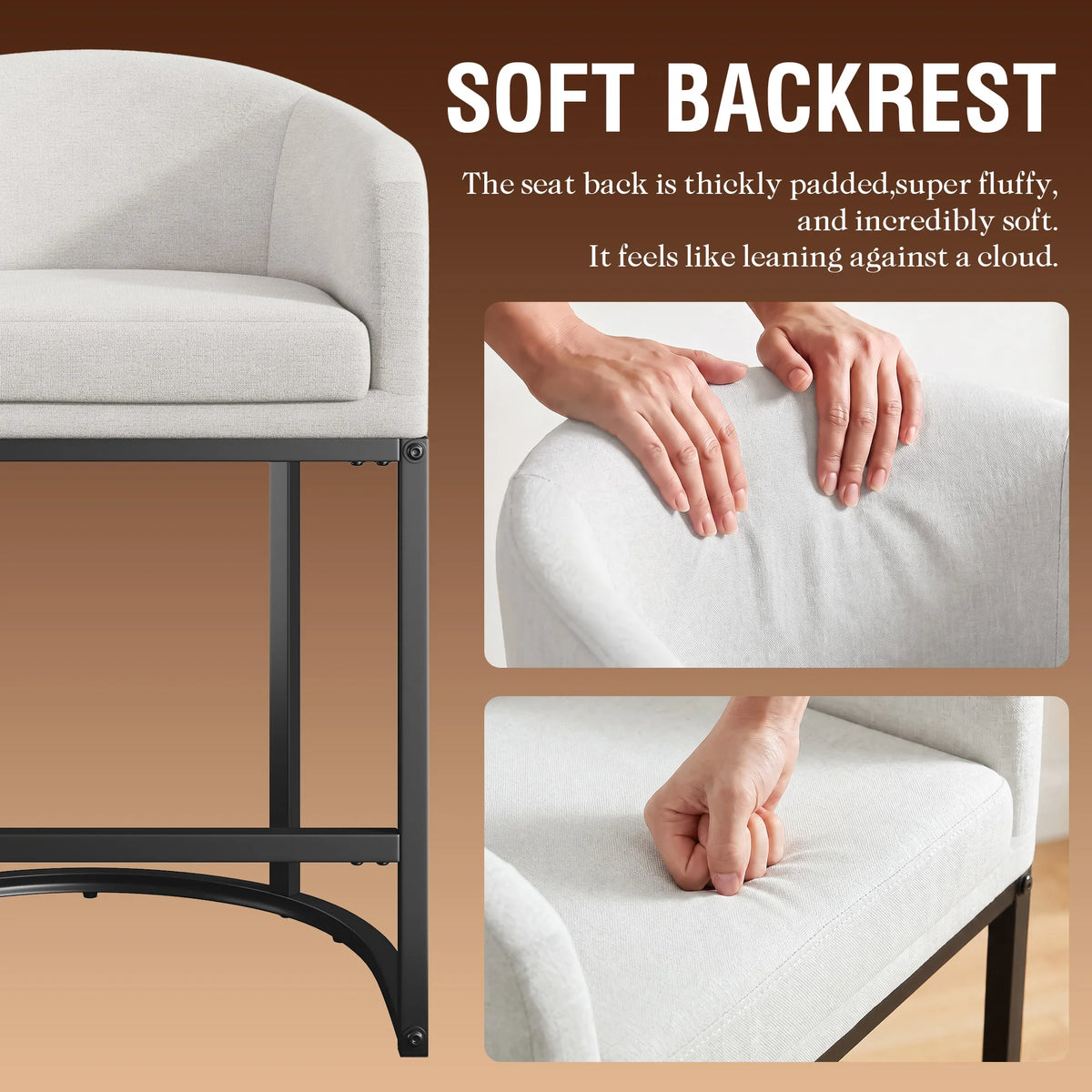 Modern Upholstered Counter Bar Stools With Curved Backrest And Armrests