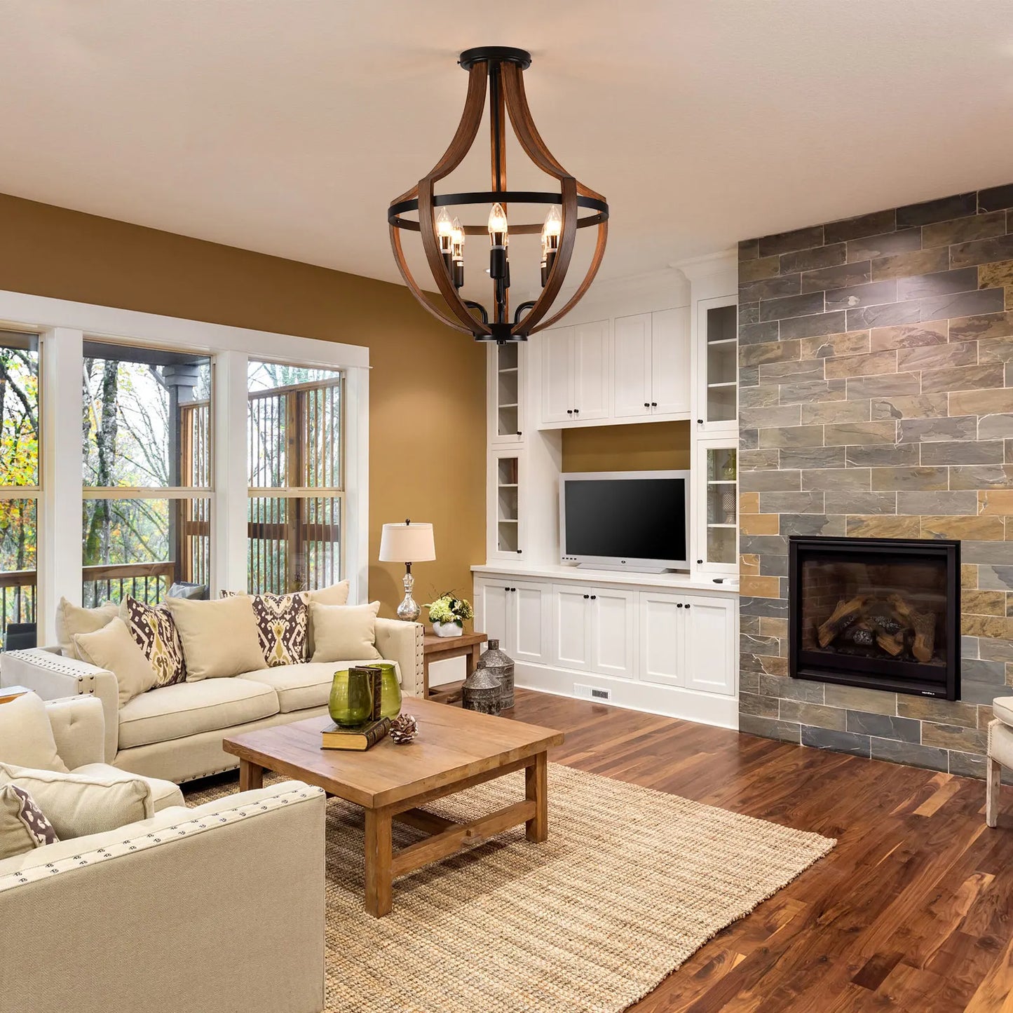 Modern Rustic Wooden Pendant Light Fixture For Kitchen Lighting