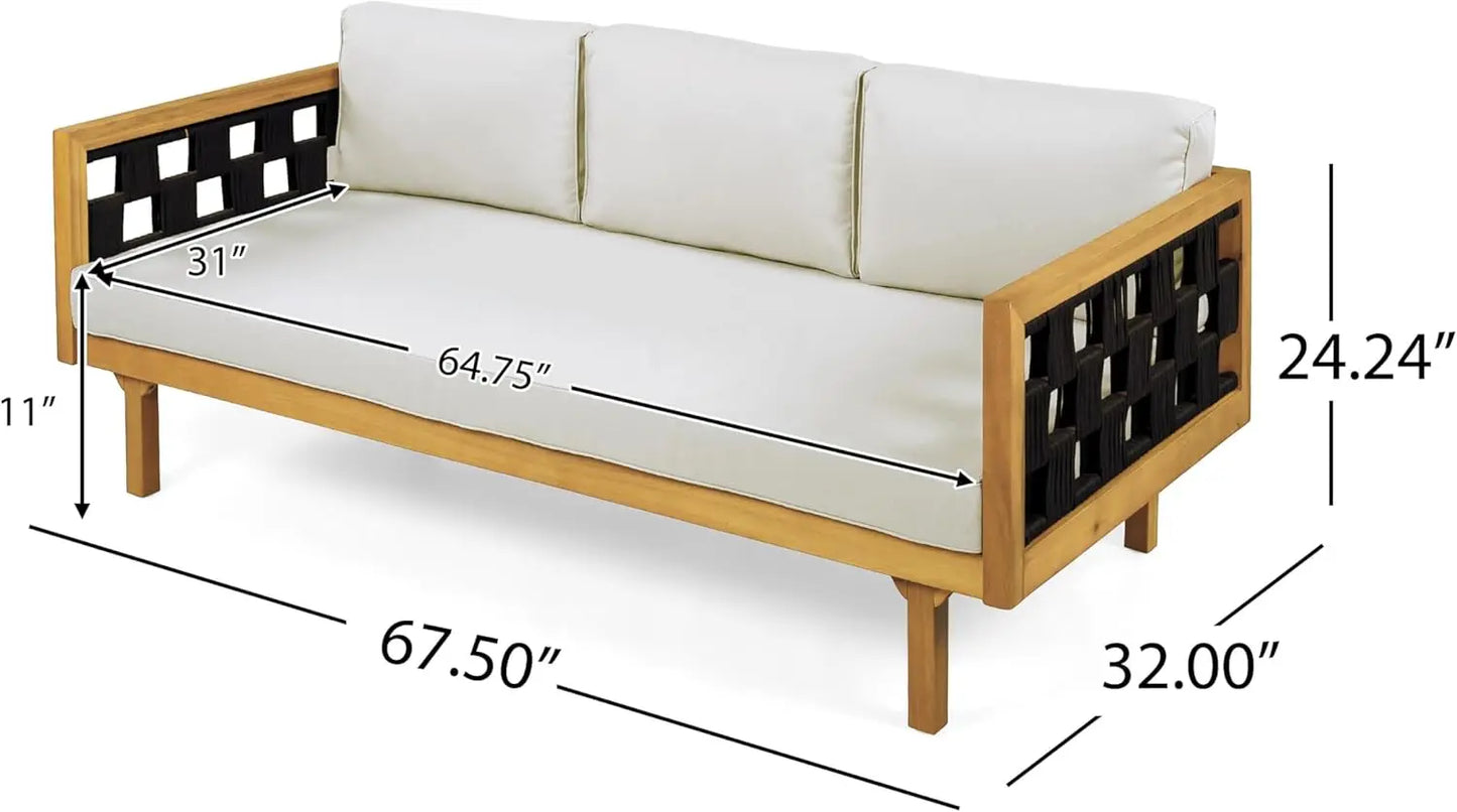 Acacia Wood Outdoor Daybed Sofa With Coffee Table And Cushions