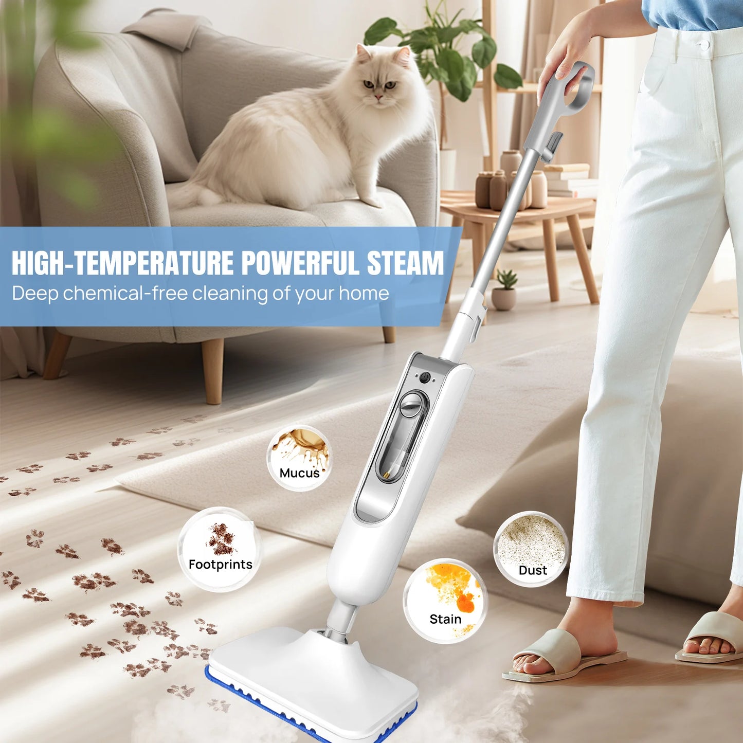 BRIEFNESS Steam Mop And Detachable Steam Cleaner Powerful Floor Steamer