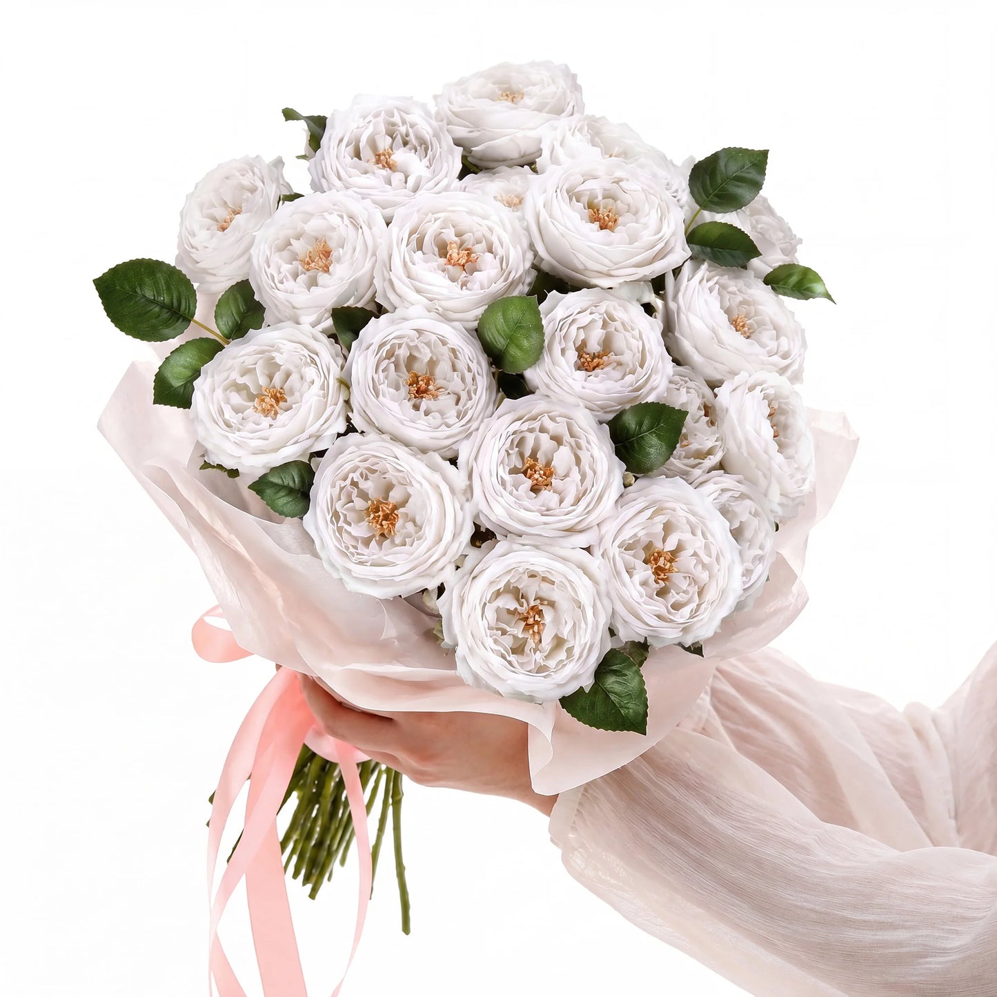 HiMISS Lifelike Real Touch Austin Roses And Peonies Flower Stems