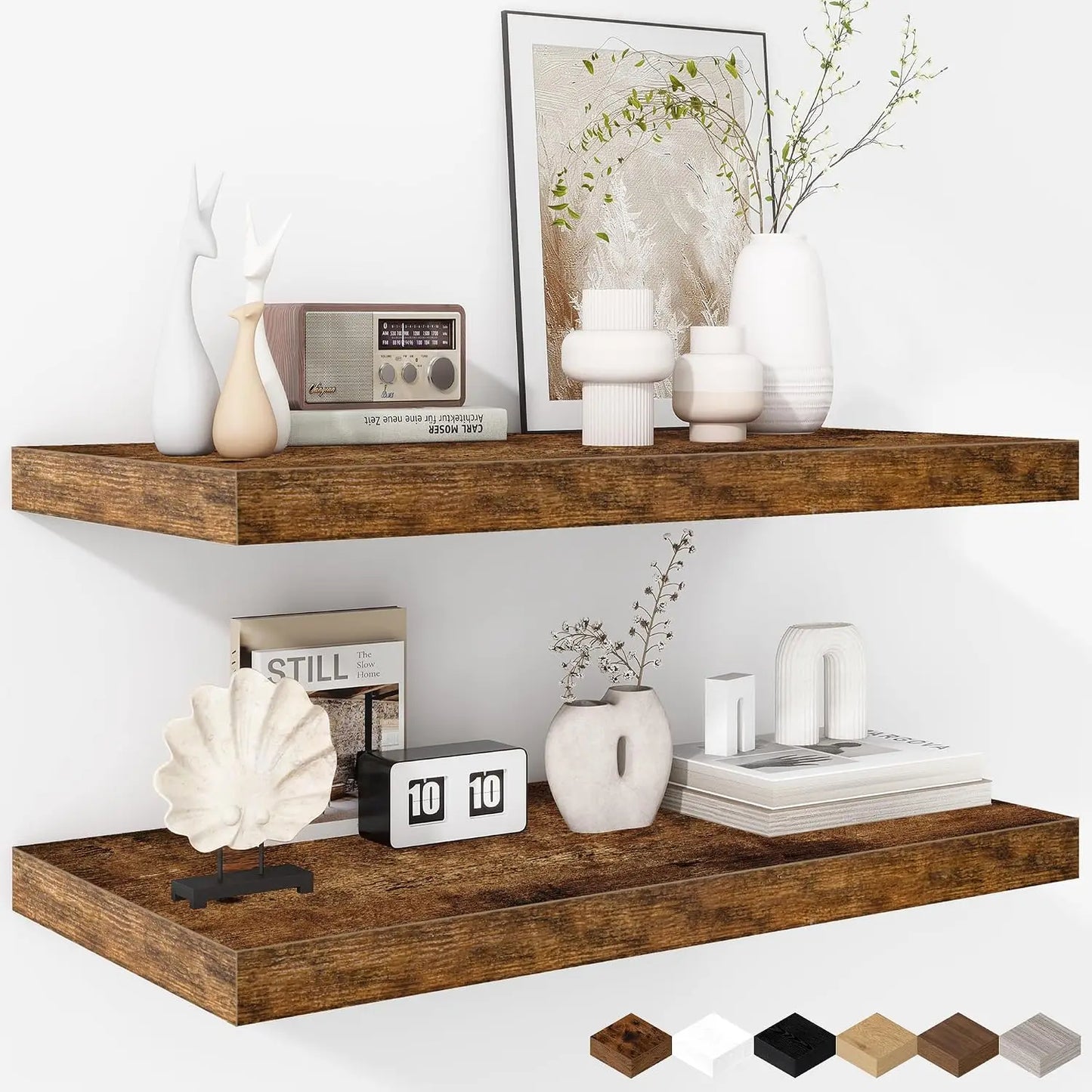 Rustic Wooden Floating Shelves Wall Mounted Living Room Kitchen