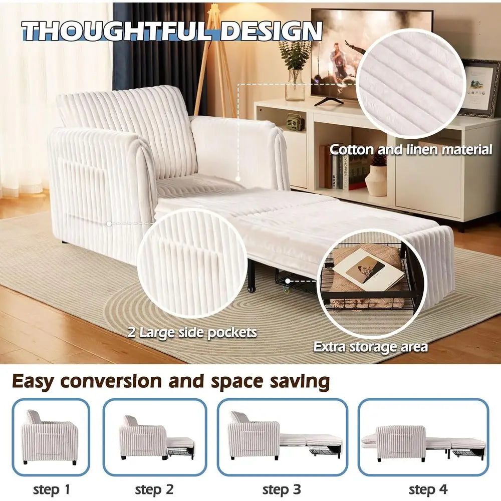 Convertible Sleeper Chair With Rotating Wood Frame And Plush Cushion