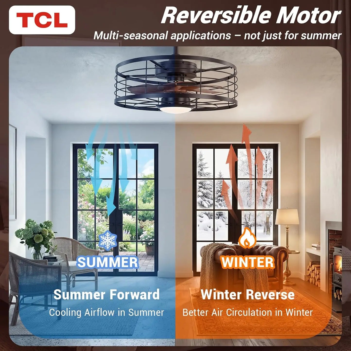 Metal Cage Ceiling Fan With Light Remote DC Motor Dimmable LED