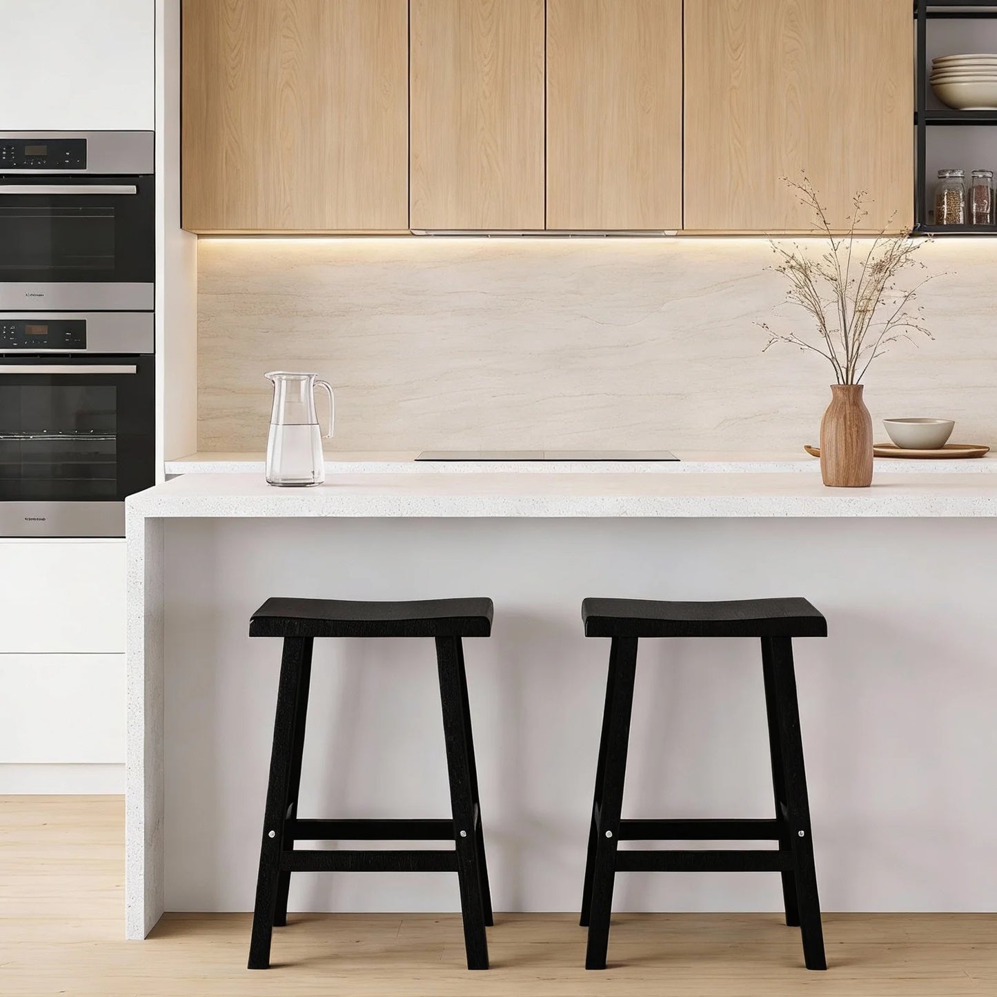Saddle Bar Stools Set 2 Counter Height Wood Look Resin