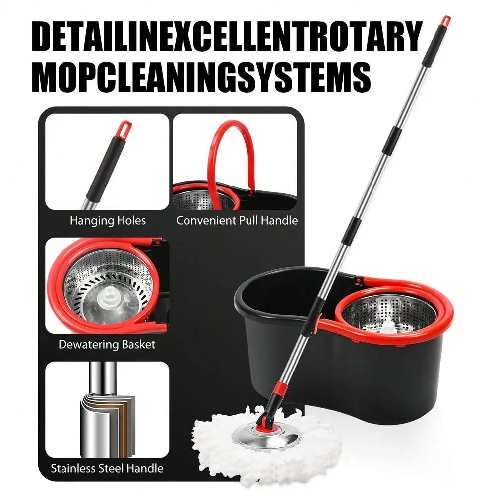 Spin Mop and Bucket System With Wringer and Microfiber Refills
