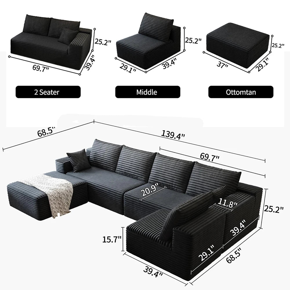 YQXH CN Cloud-Style Sectional Sofa With Corduroy Cover