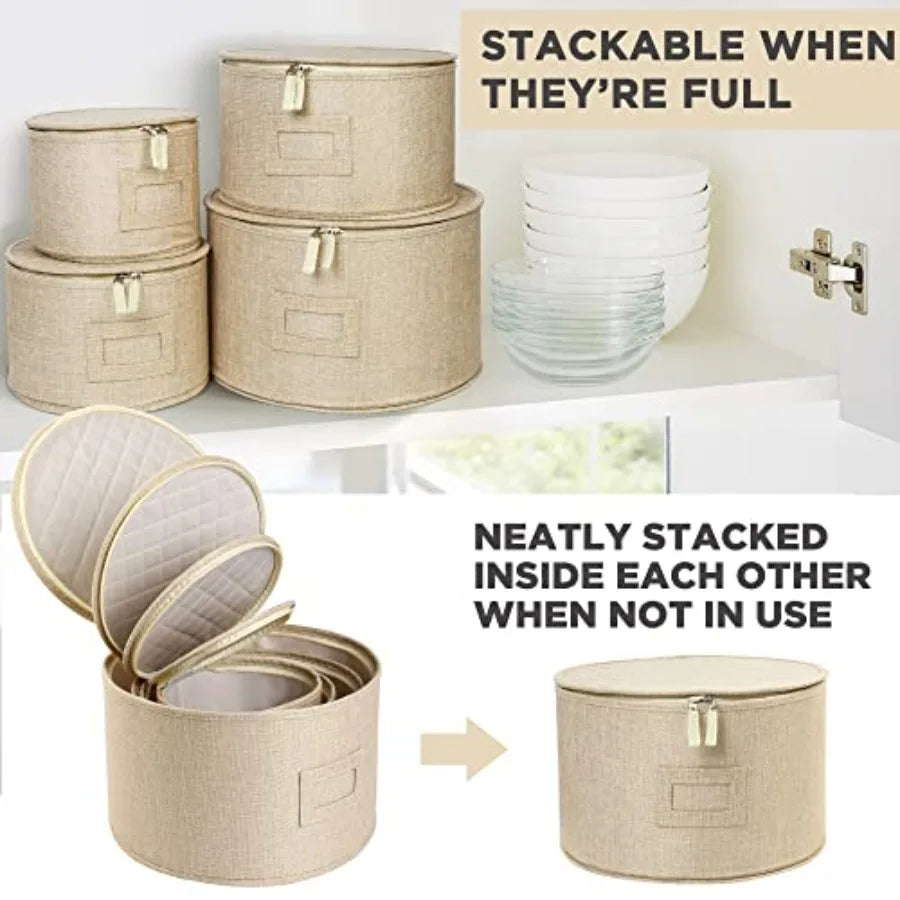Stackable Dish Storage Box Set Four Pieces for Moving