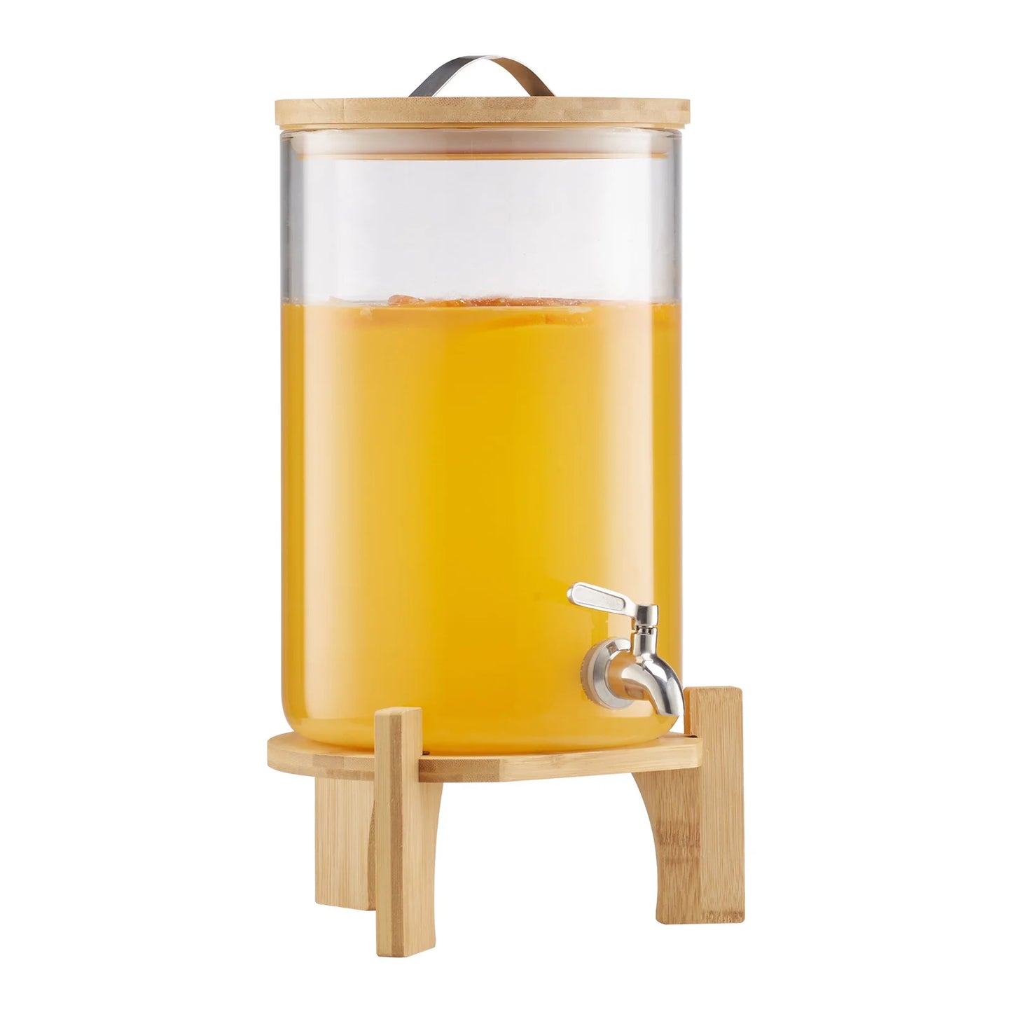 SucceBuy Glass Beverage Dispenser With Wood Stand For Parties