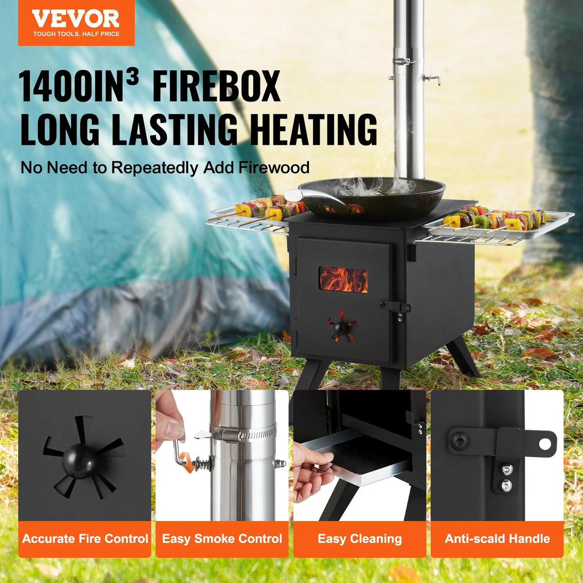 Portable Alloy Steel Camping Wood Stove With Chimney And Gloves