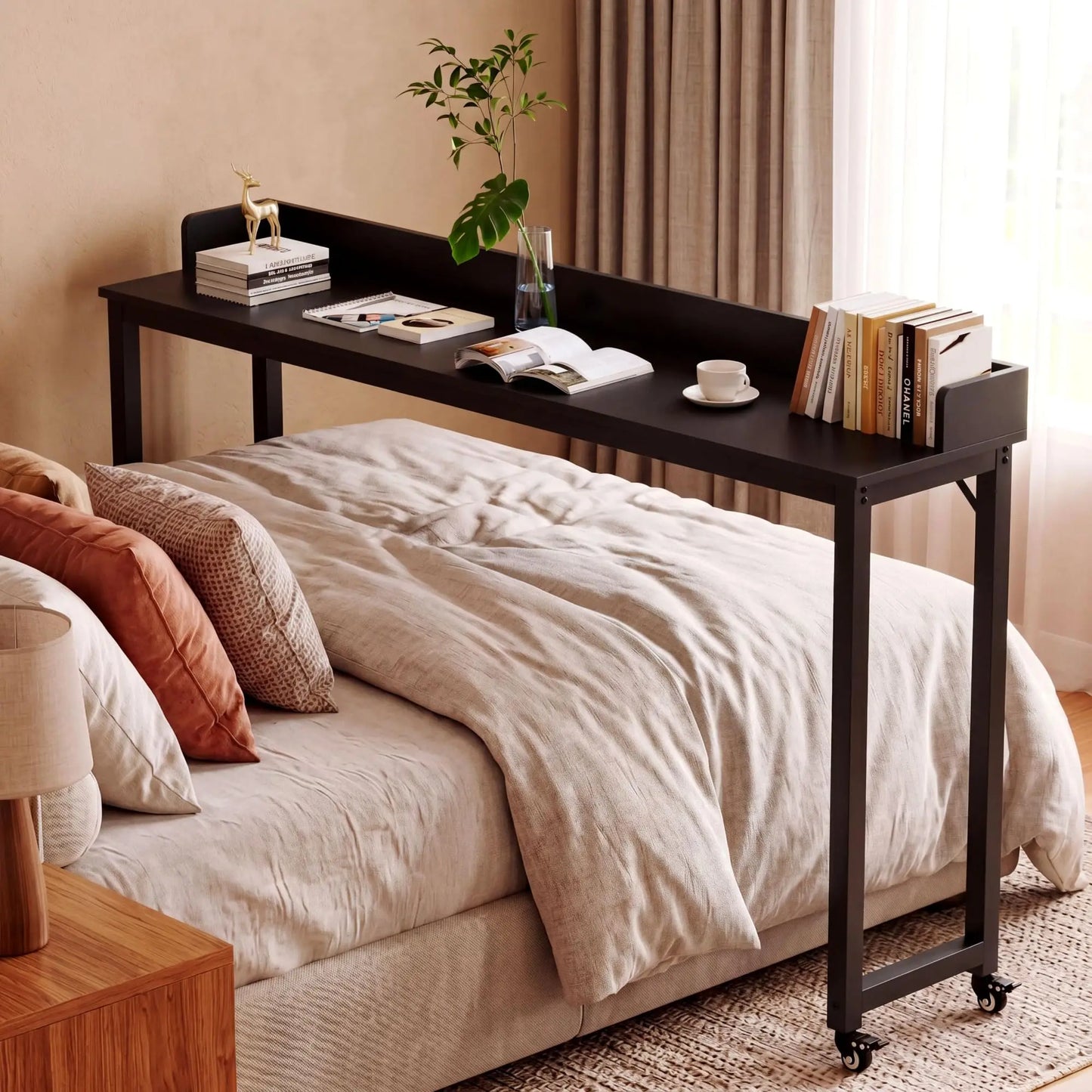 Heavy Duty Overbed Table With Wheels For Bedroom Or Office Use
