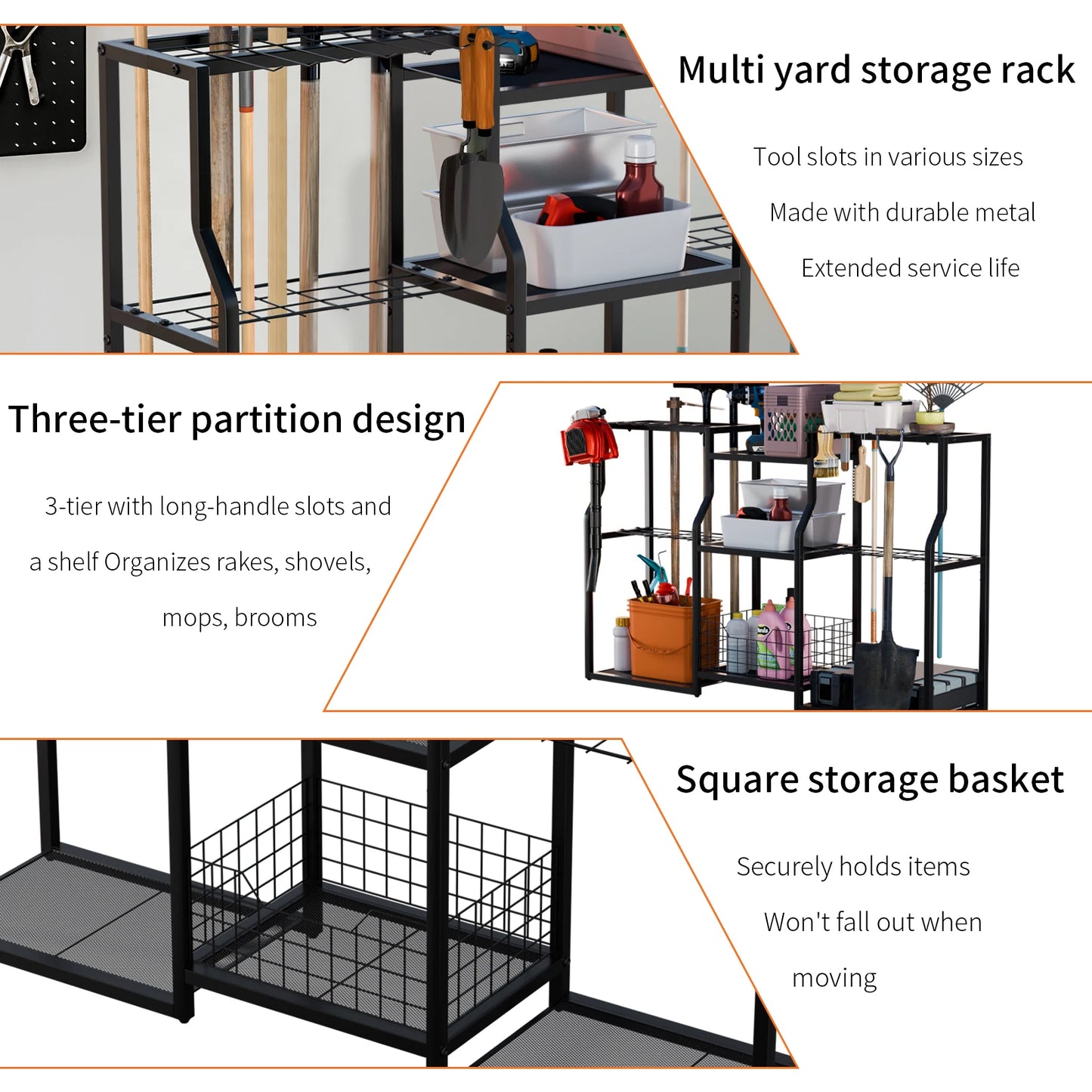 Freestanding Rotatable Garden Tool Rack Metal Storage Organizer